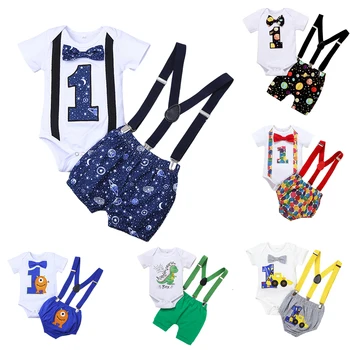 ZAFILLE Premier Anniversaire de Bébé Garçon Ensemble de Vêtements Avec Bow Tie Enfants Salopette Convient Pour les nouveau-nés Bébé des Tenues Monsieur Bébé Costume