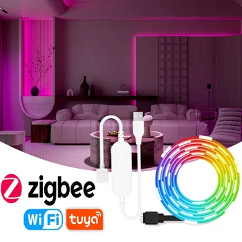 Zigbee USB Led de Lumière de Bande de RVB Led Feux de Tuya Wifi Smart TV rétro-éclairage de Bande Pour la Chambre Fonctionne avec Hub/Alexa /Google /Smartthings