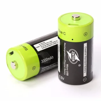 ZNTER de Taille C de 1,5 V 3000mAh Batterie Rechargeable Lithium Polymère Chargé par Câble Micro USB