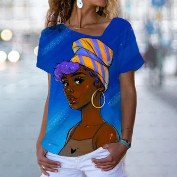 À Manches courtes T-Shirt de l'Été des Femmes de la Rue Haute des Femmes Africaines pour le Ladies T-Shirt imprimé Rayé Décontracté Haut 8XL Lâche V-Neck T-Shirt