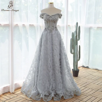 Élégant paillettes dentelle gris fleurs robe de Soirée robes de bal robes de soirée vestidos de fiesta robe de soirée de mariage